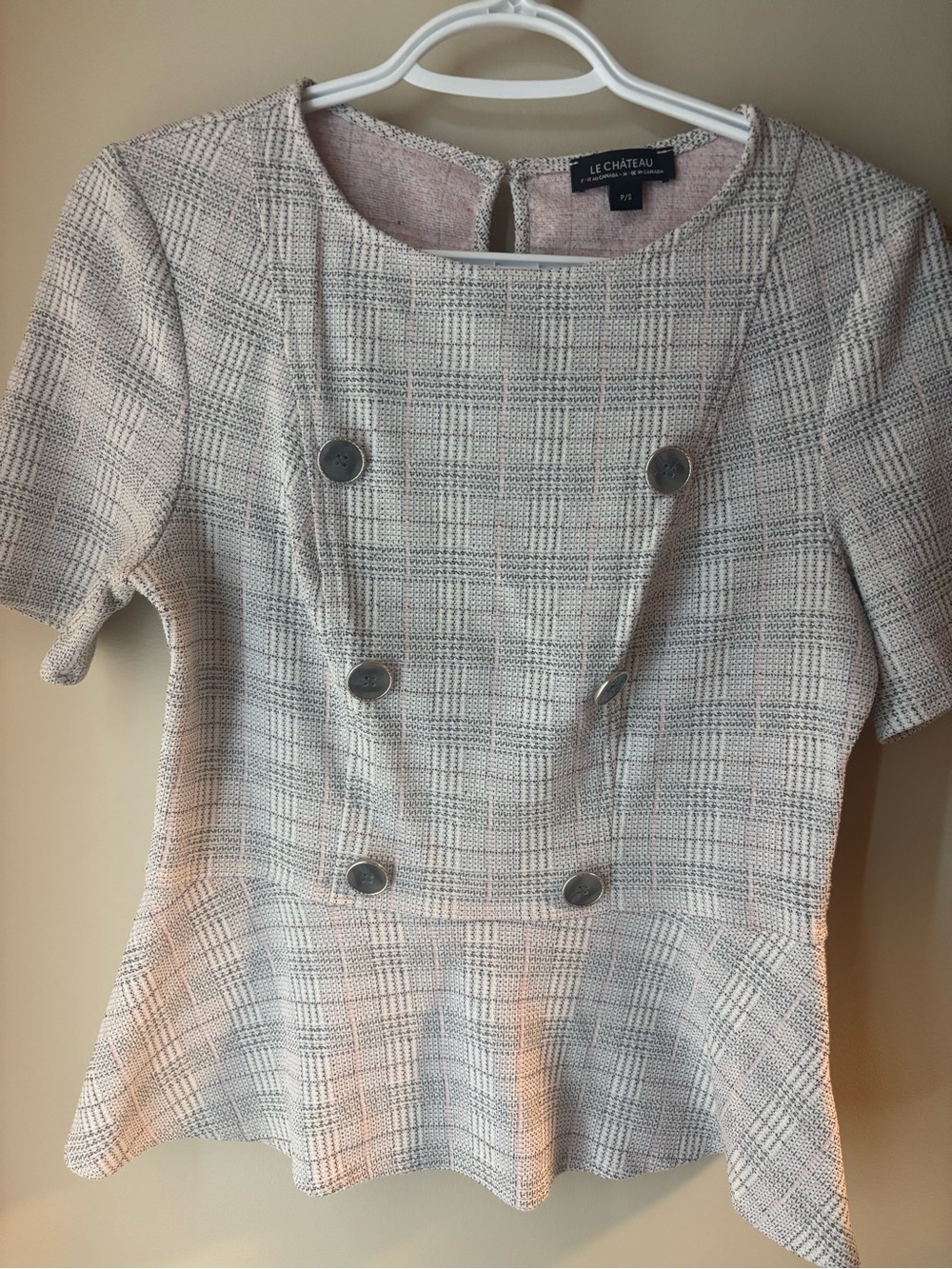 Le Château Plaid Peplum Top | Double-Breasted | Made in Canada | P/S